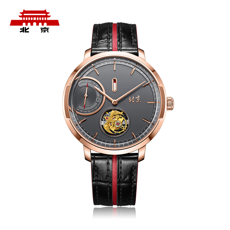 北京手表一炷香陀飞轮手动机械表男限量防水高端国表名表礼物男士腕表 高雅黑金-BG081008／只 黑色