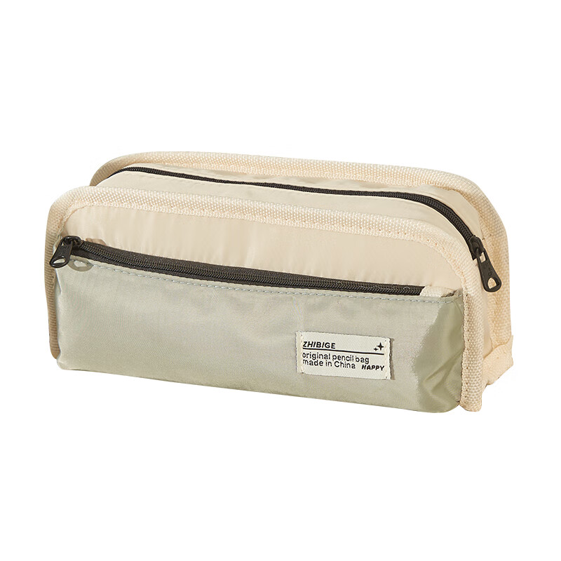 三年二班三层大开口笔袋 学生用大容量文具袋 高颜值日系风文具盒男孩女孩文具收纳铅笔盒/个 灰色撞藏青色