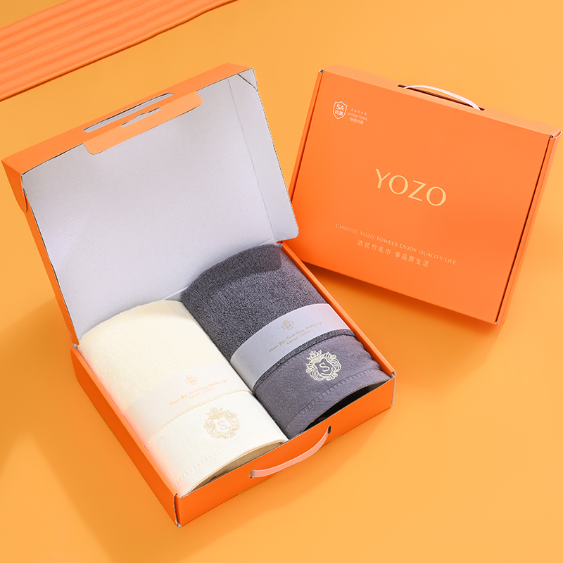 YOZO优竹世家 格鲁斯-2 5A抗菌纯棉毛巾双条礼盒装 白色 米色 蓝色 灰色（单位：套） 随机