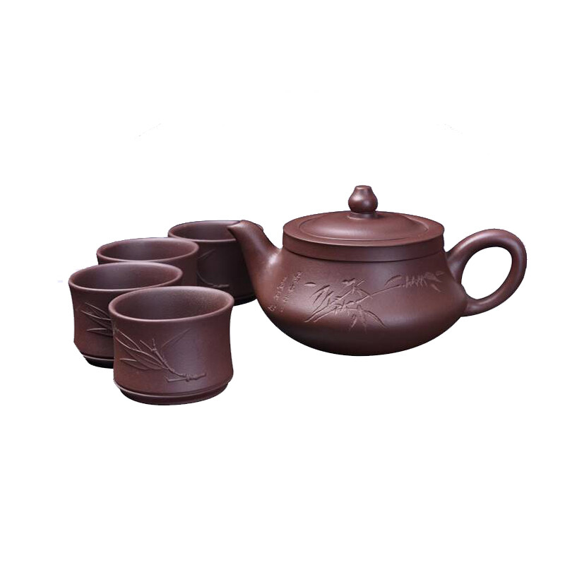 竹贵紫砂柱础高升套装 紫褐色