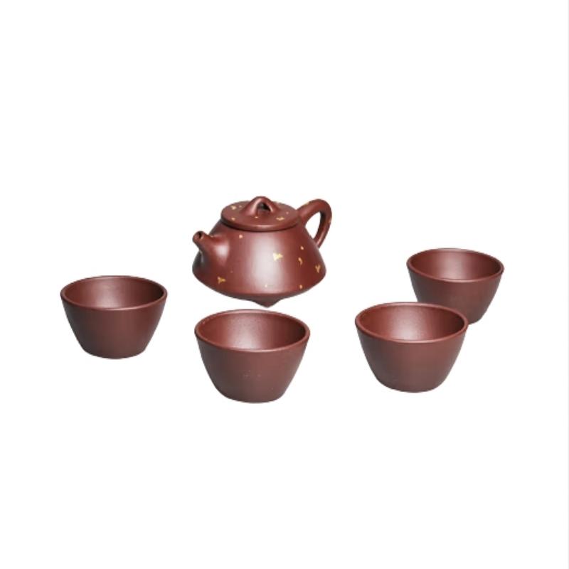 竹贵紫砂贵瓢洒金壶套装 褐色