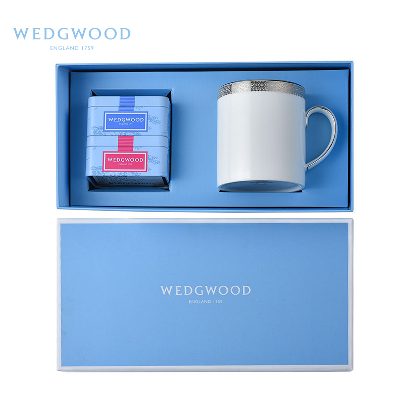WEDGWOOD威基伍德  Vera Wang王薇薇（单位：套） 白金蕾丝马克杯+随身包茶罐礼盒