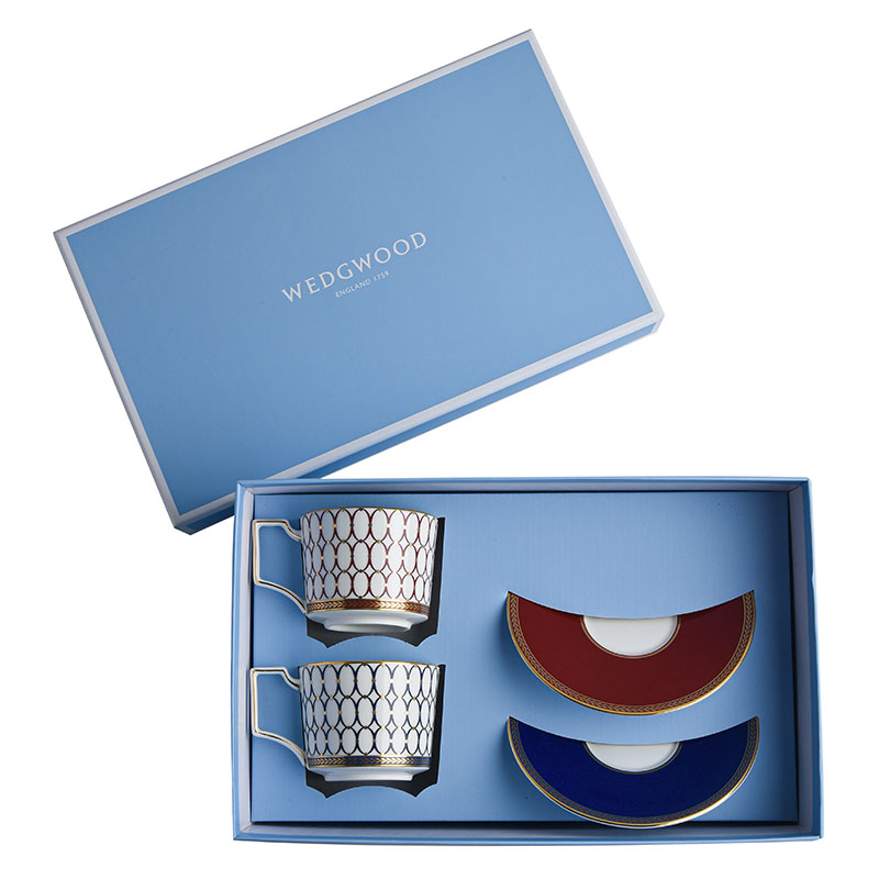 WEDGWOOD威基伍德 金粉年华鎏金红+午夜蓝2杯2碟组盒套装