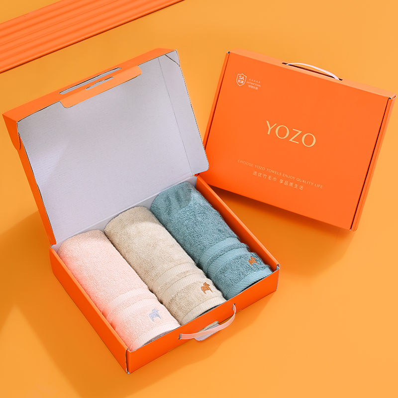 YOZO优竹世家布莱迪-3 5A抗菌竹纤维毛巾三条礼盒装 粉色 米色 蓝色 绿色 咖色（单位：套） 随机
