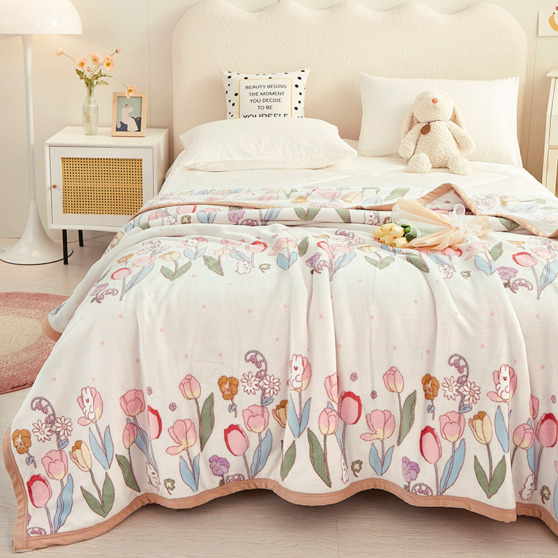 帛享家纺 雪貂绒毯子毛毯盖毯BXQTK-32030单位（条）花丛小兔 150*200CM