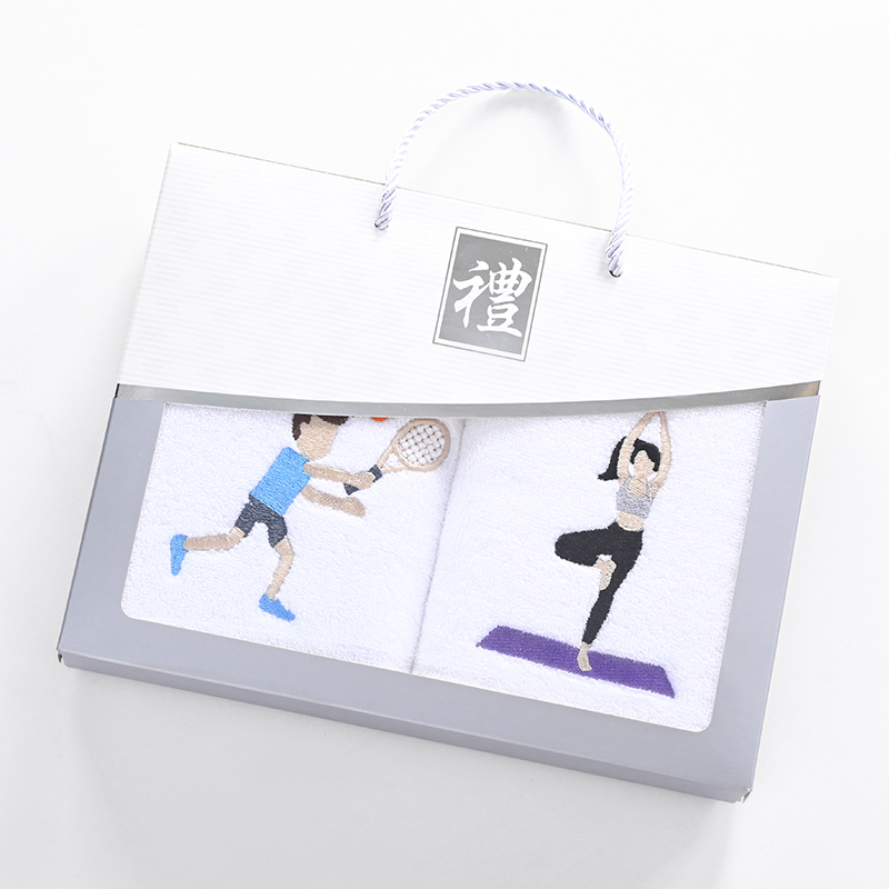 优竹世家 白色浪漫-2 纯棉运动巾双条装礼盒 花型（单位：套） 随机