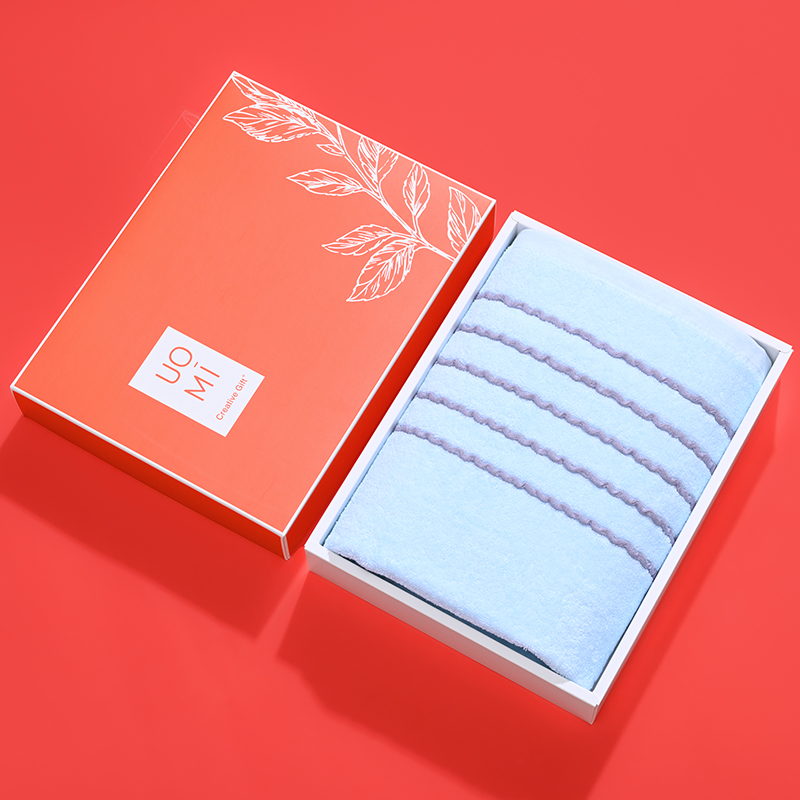 UOMI 优乐-3 纯棉浴巾礼盒 蓝色 粉色 灰色 咖色（单位：套） 随机
