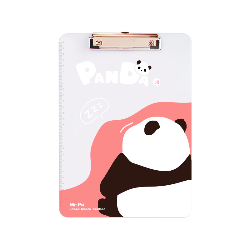 三年二班熊猫亚克力板夹高清透明文件夹学生用考试硬板写字垫板办公用品资料夹收纳夹菜单琴谱夹子/个 夏日清凉