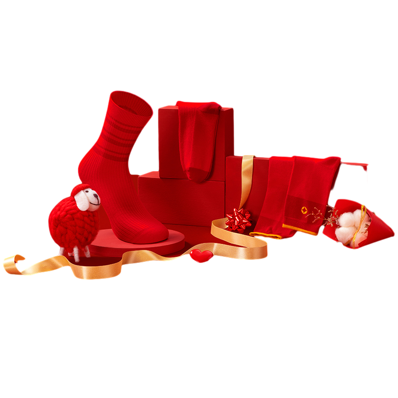 全棉时代男士本命红礼盒长筒袜 全棉红+幸运棉红+康乐棉红 3双/盒 红色