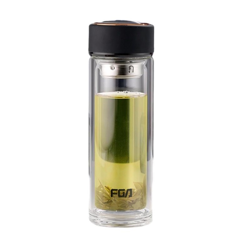 富光（FUGUANG）玻璃杯 男女士双层茶水分离杯带茶隔水杯子泡茶杯320ML（单位：个） 雅黑