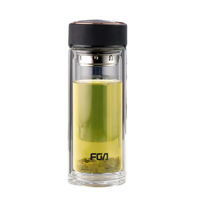 富光（FUGUANG）玻璃杯 男女士双层茶水分离杯带茶隔水杯子 泡茶杯500ML（单位：个） 雅黑