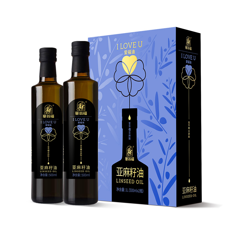 塞翁福纯亚麻籽油礼盒（500ml*2）（单位:盒） 蓝色