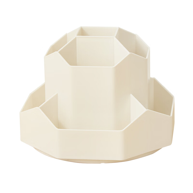 三年二班9格新升级可旋转笔筒多功能学生文具男女孩简约笔架办公室大容量桌面收纳盒/个 米白色-旋转款