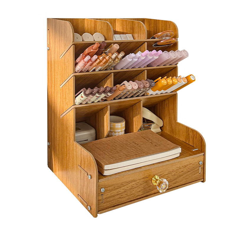 三年二班 笔筒 210*150*258mm 斜插式多功能木质笔筒 桃木色（单位：个）