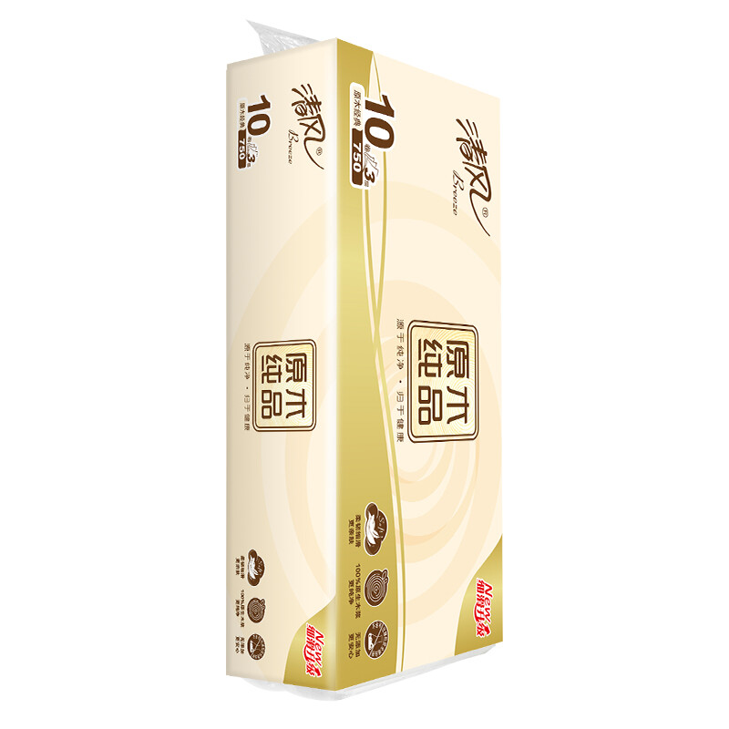 清风 无芯卷纸 B02B7MCN-10E原木纯品 3层*75克*10卷 黄色（单位：提）