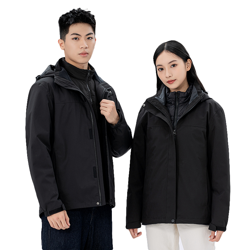 三极 TP8447 高太尔热封冲锋衣两件套可拆卸-羽绒内胆  单位：件 幻影黑（男女通码） L