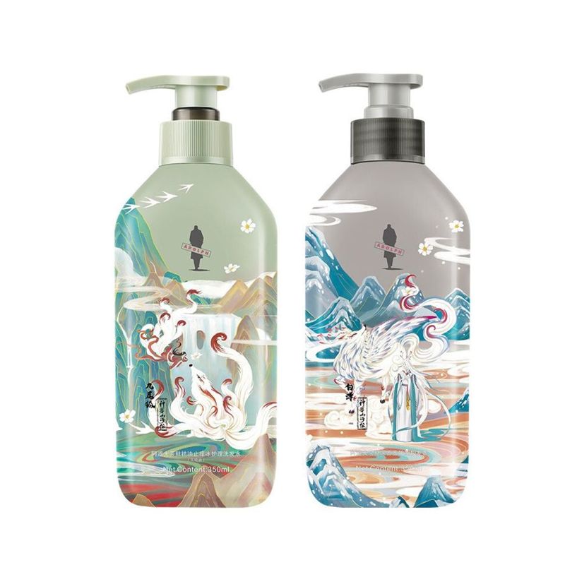 阿道夫茶麸冰护理专研无硅油洗发水(祛油止痒)350ml-山海经+护发素350ml-山海经 混色