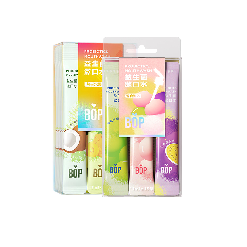 BOP波普专研益生菌漱口水混合热带水果30条装+混合潮饮30条装（单位：盒) 麦饭石