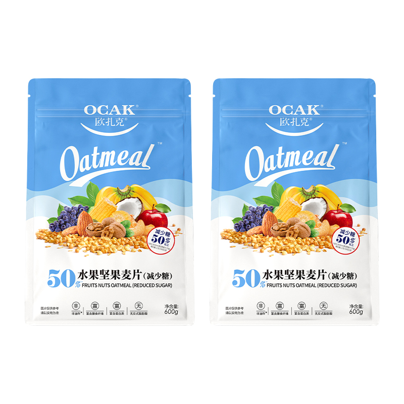 欧扎克 50%水果坚果麦片减少糖600g*2单位：袋 宝石蓝 减少糖
