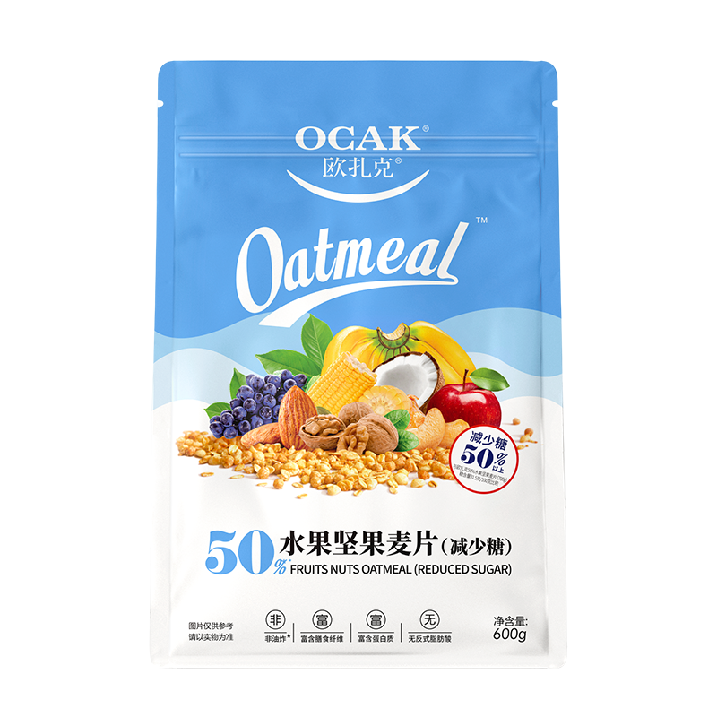 欧扎克 50%水果坚果麦片减少糖600g单位：袋 宝石蓝 减少糖