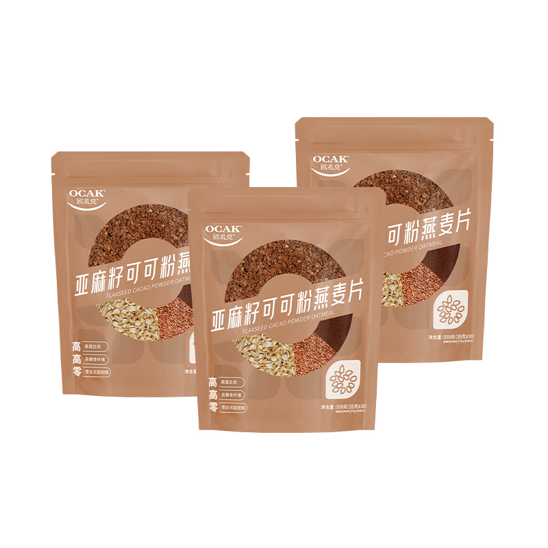 欧扎克 亚麻籽可可燕麦片 35g*10包*3袋 褐色 亚麻籽可可