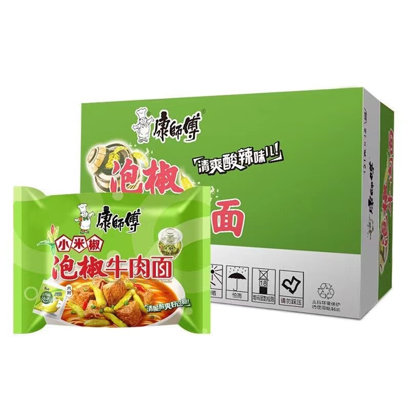 康师傅经典方便面【袋】 泡椒牛肉104g*24袋 清新色