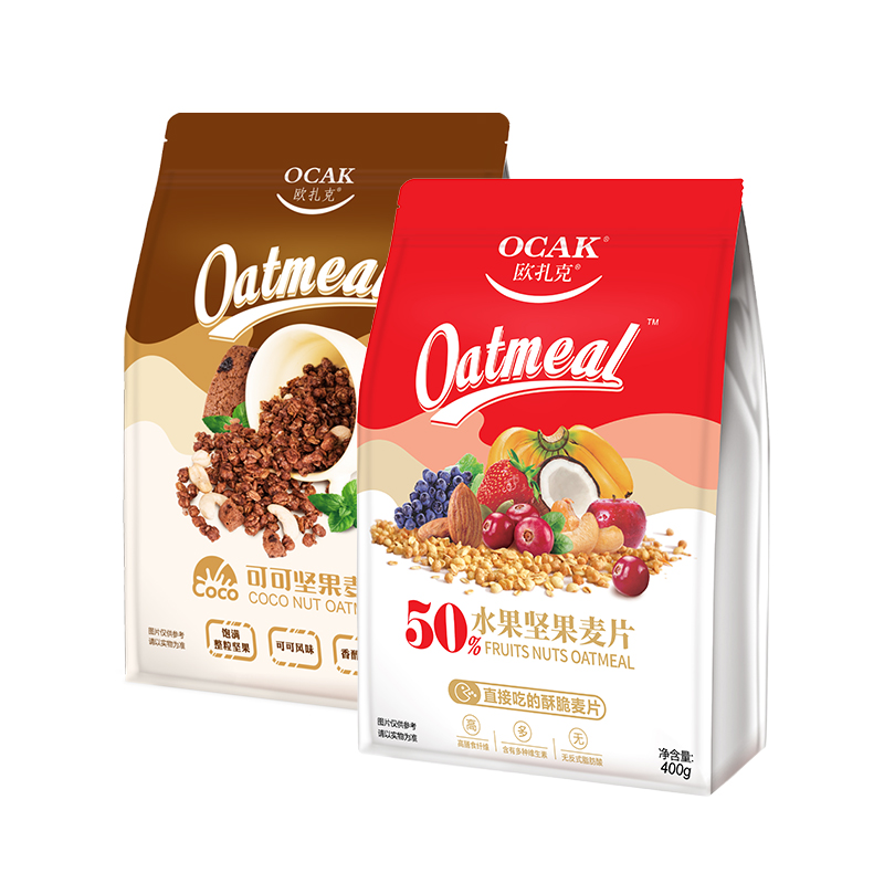 欧扎克 可可坚果麦片400g+水果坚果麦片400g   水果坚果+可可