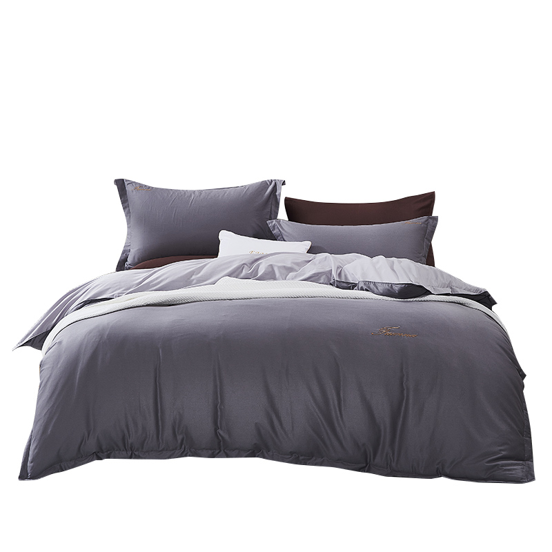 纯棉素绣四件套/伯爵.印象203*229cm单位：套 深灰色