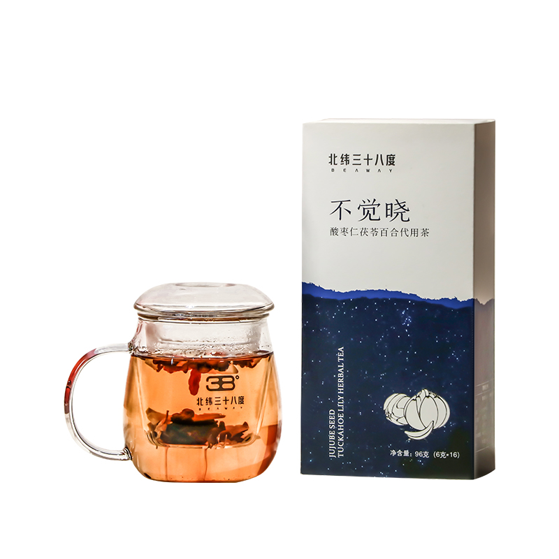 北纬三十八度丨不觉晓酸枣仁茯苓百合茶6g*16独立小包原果茶清心助眠茶单位：盒 白色