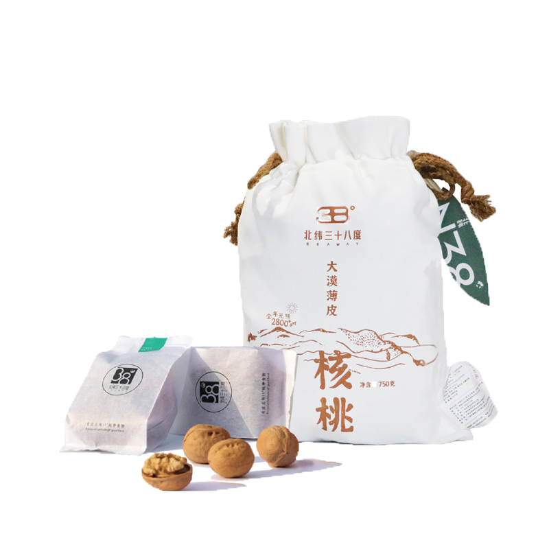 【Ole'超市同款】北纬三十八度丨大漠薄皮核桃750g正宗新疆阿克苏原味核桃无漂白环保布袋单位：盒 白色