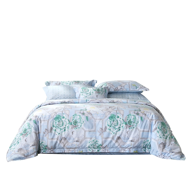 富安娜 100%全棉印花套件 江山如黛 203*229cm四件套 蓝色（单位：套）