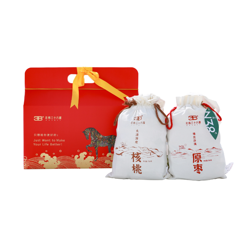 北纬三十八度丨恋家知味马到成功干果礼盒1500g健康无添加红枣核桃布袋装家庭版单位：盒 红色