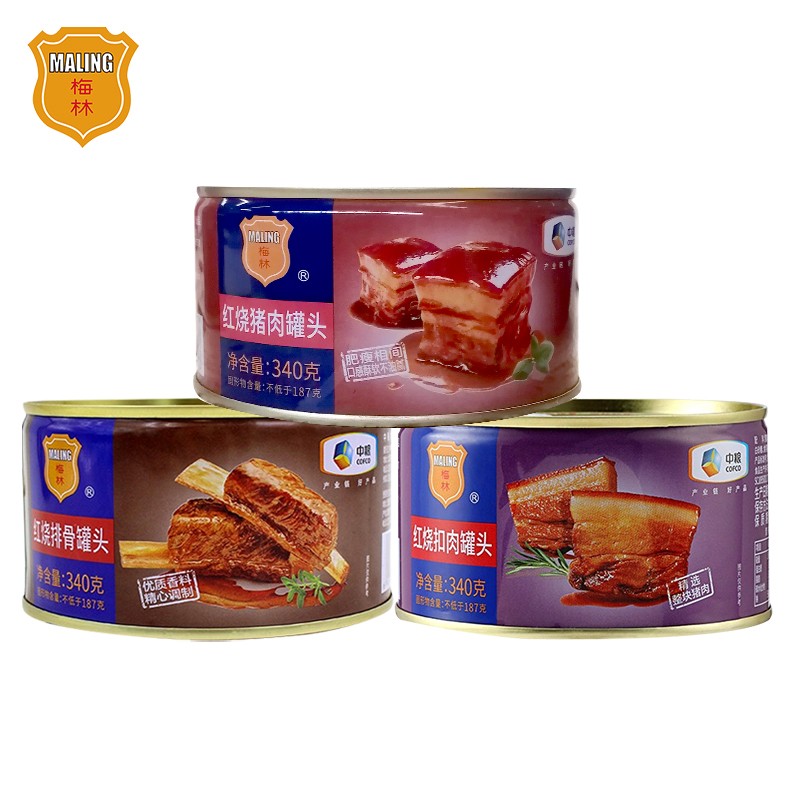 中粮梅林红烧猪肉罐头340g+中粮梅林红烧排骨罐头340g+中粮梅林红烧扣肉罐头340g 混色