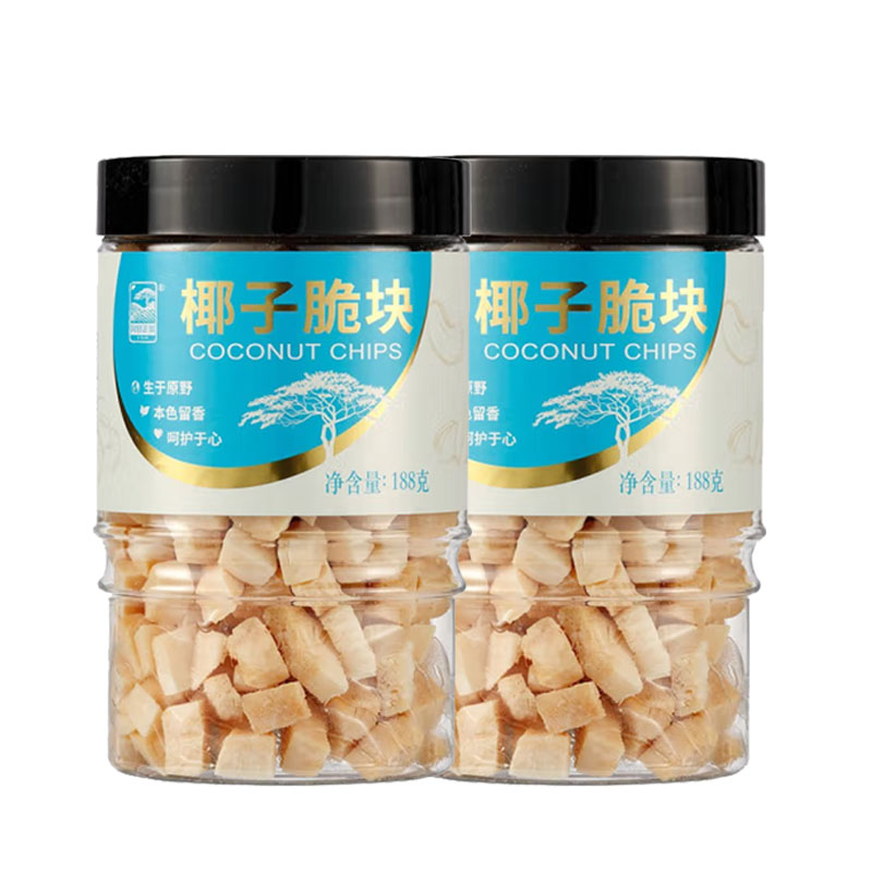 阿甘正馔 椰子脆块休闲零食代餐果干椰子果肉片冻干188g*2罐 水蓝色