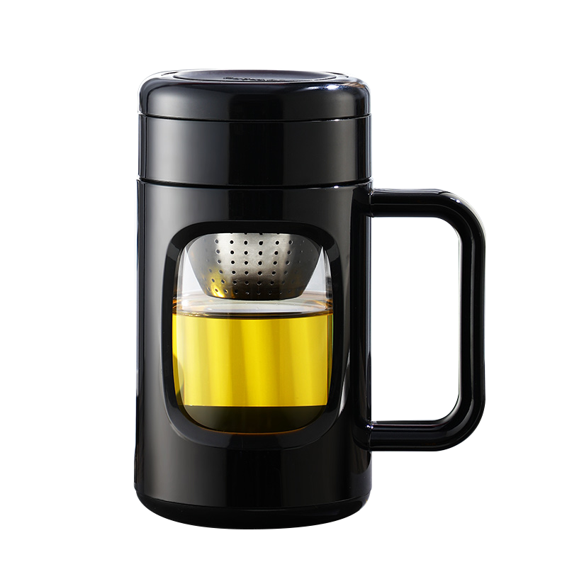 富光格韵玻璃杯商务男女办公双层塑玻杯大容量WFS1032-700mL（单位：个） 黑色