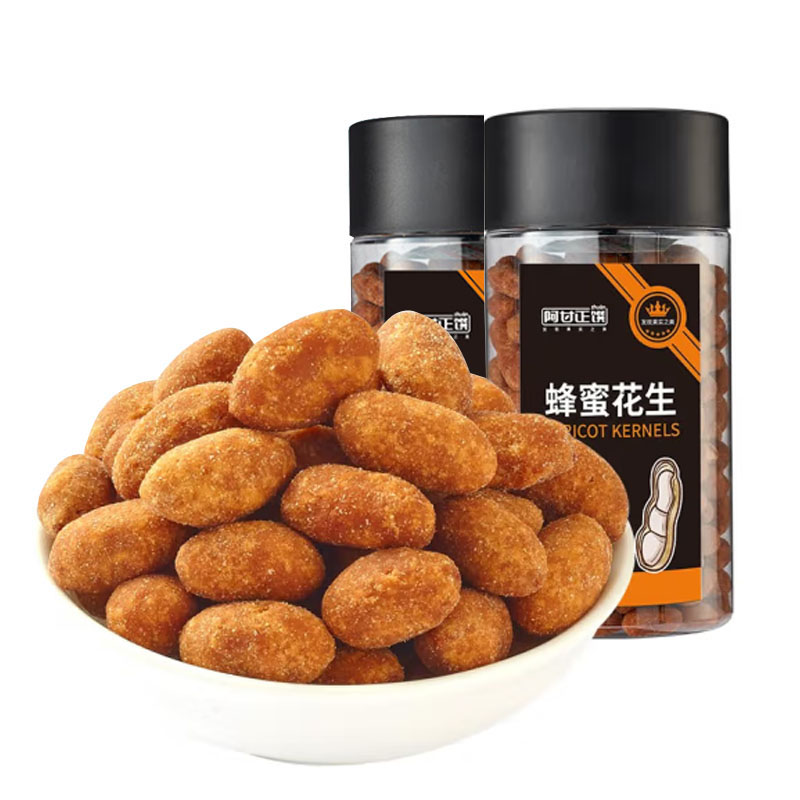 阿甘正馔蜂蜜花生米零食坚果炒货小吃下酒菜组合438g*2罐 曜石黑