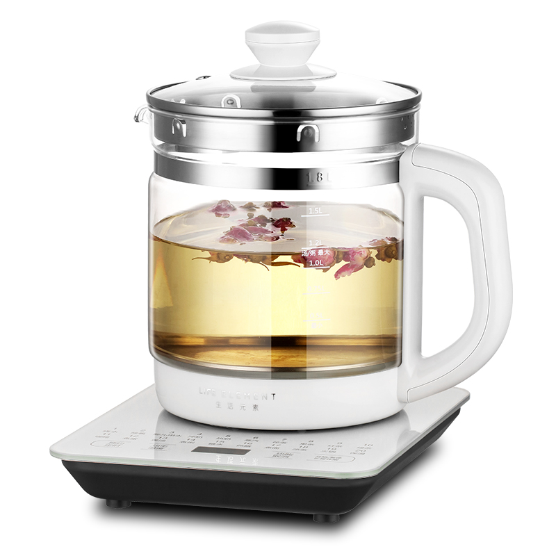 生活元素（LIFE ELEMENT） 养生壶 煮茶器烧水壶玻璃花茶壶多功能保温热水壶D51-H01台 本白色