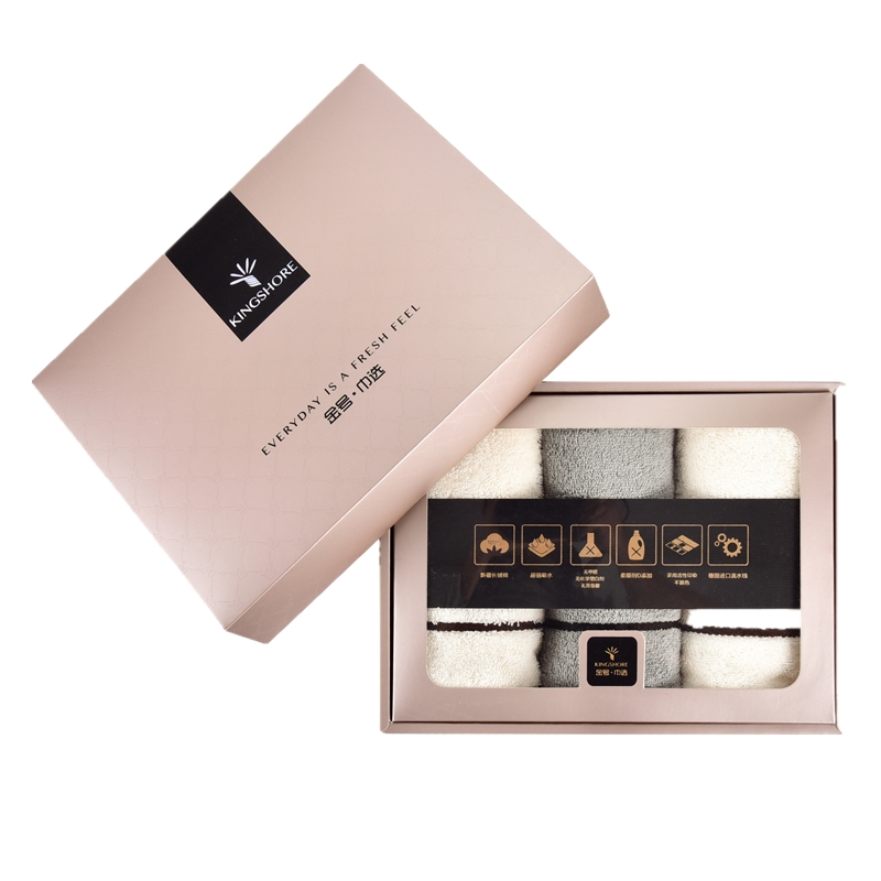 金号/清然/系列HY1118 三条毛巾礼盒装（单位：盒） 白灰混色