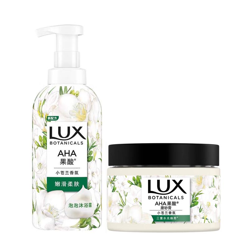 力士植萃精油香氛泡泡沐浴露小苍兰香500ML+磨砂膏小苍兰香340G 混色