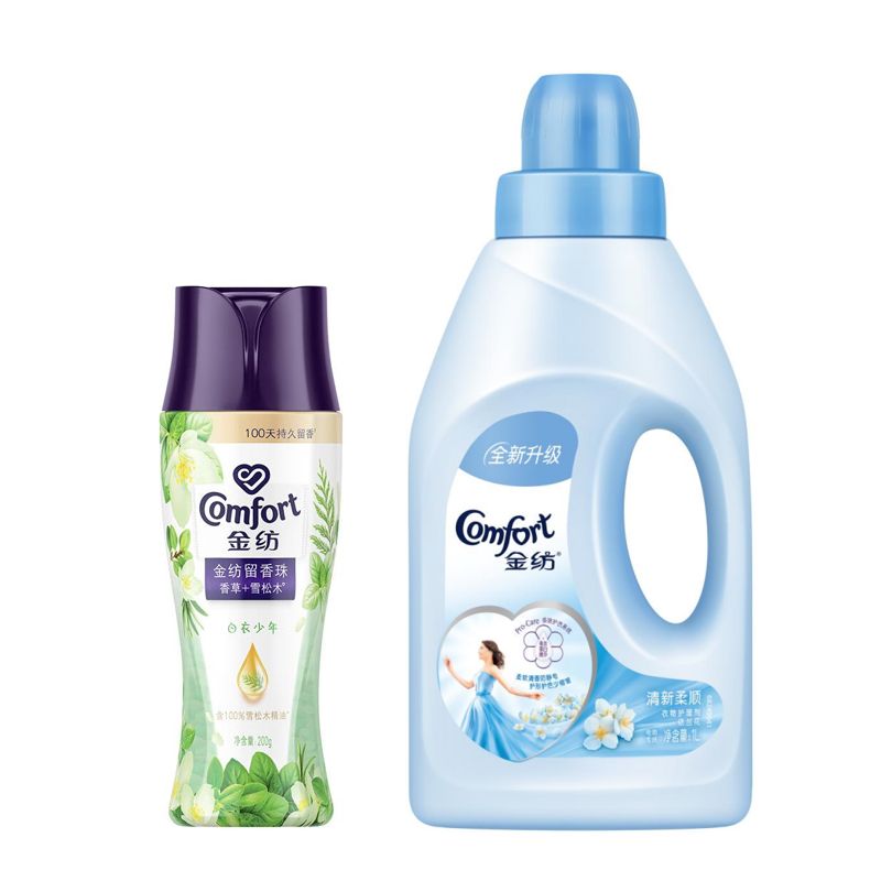 金纺留香珠香草+雪松木200G+金纺衣物护理剂 清新柔顺瓶装1L 混色