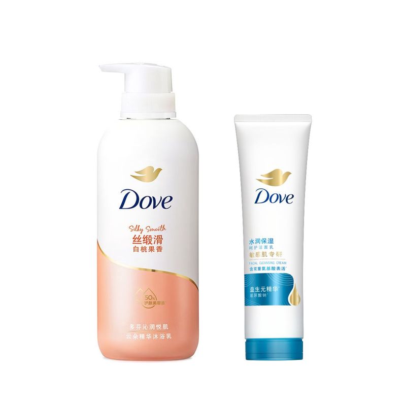 多芬白桃果香丝缎滑沐浴乳500G+保湿水嫩洁面乳130G 混色