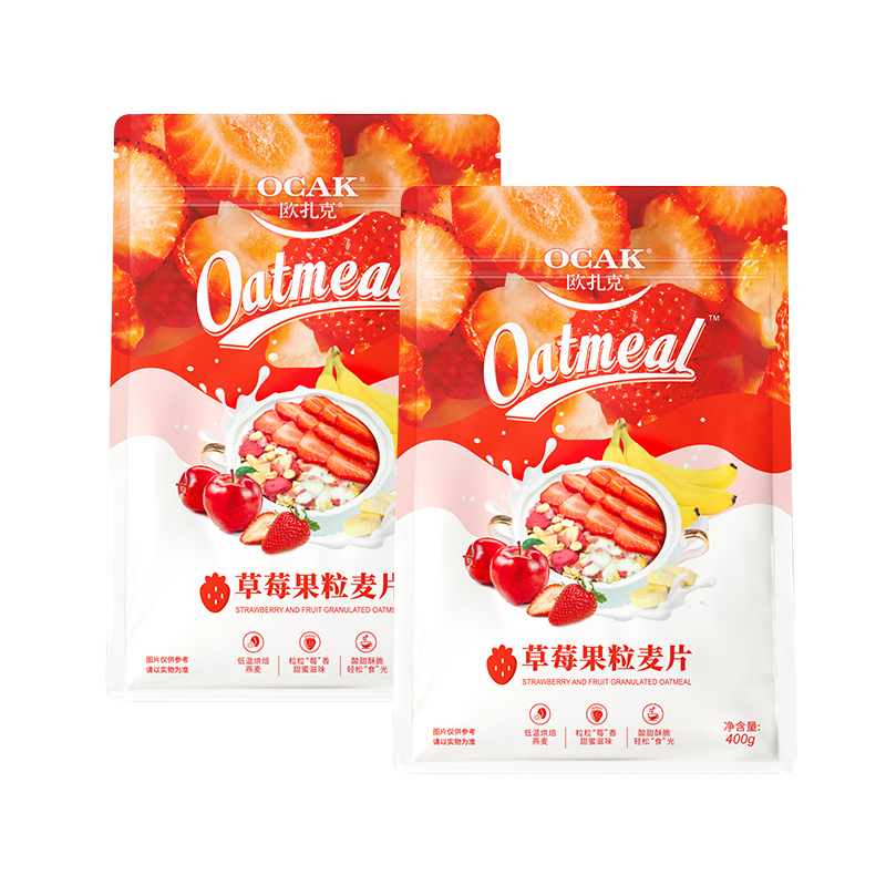 欧扎克 草莓果粒麦片 400g*2袋 （单位：袋）红色