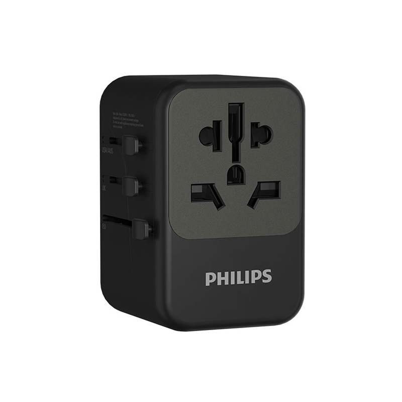 飞利浦（PHILIPS）全球旅行转换插头转换器插座多国通用USB充电2A2C PD65W SPB1008B（单位：个） 黑色