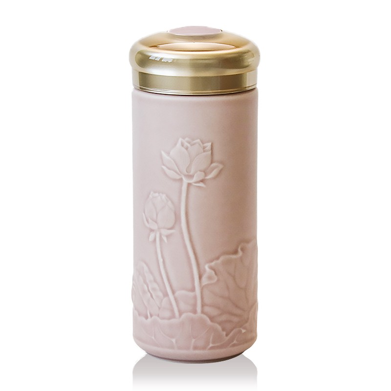 乾唐轩活瓷杯 和谐随身杯双层带盖陶瓷水杯 双层350ML（单位：只） 颜色随机