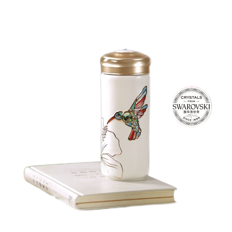 乾唐轩活瓷杯蜂鸟随身杯双层 陶瓷水茶杯子带盖商务礼品 手工彩釉+手工描金 容量：330ml  只 颜色随机