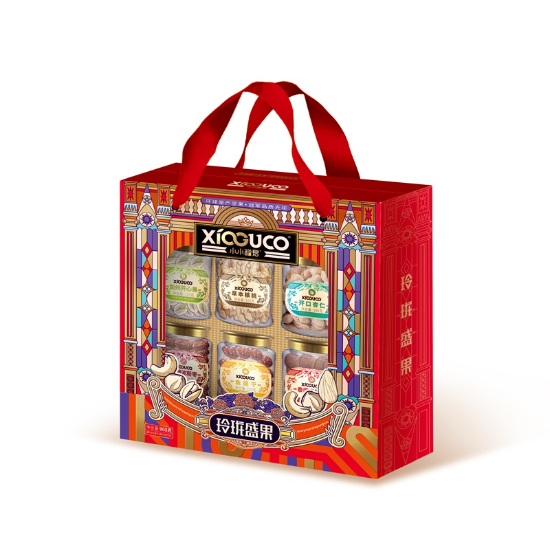 小小罐君 玲珑盛果坚果年货礼盒 980g*1 单位：盒 枫叶色