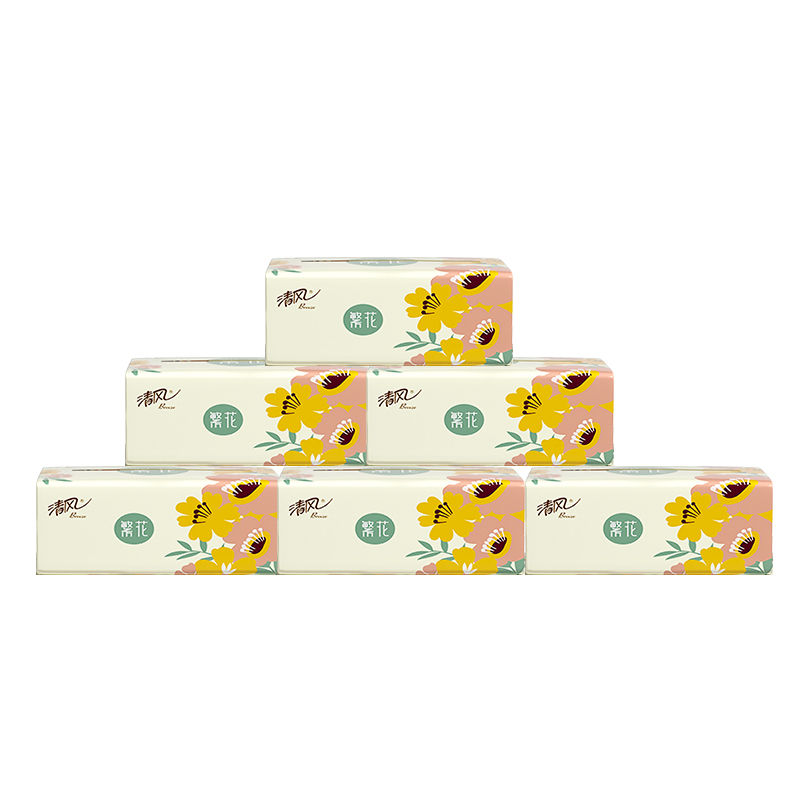 清风繁花系列2层150抽6包装软抽纸AR36TMSX2（单位：提） 黄色