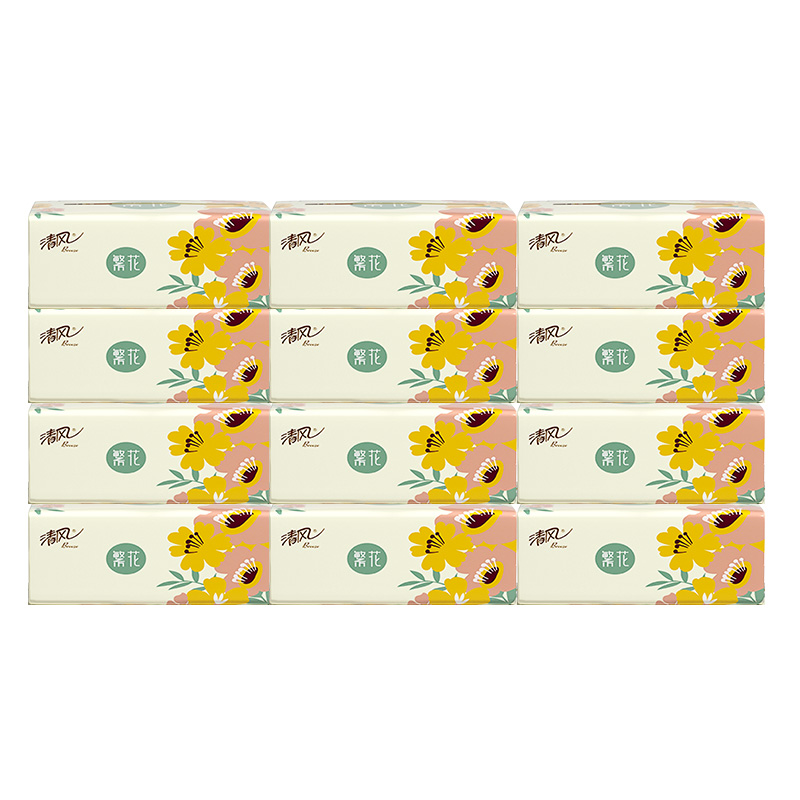 清风繁花系列2层150抽12包装软抽纸AR36TMSX4（单位：提） 黄色
