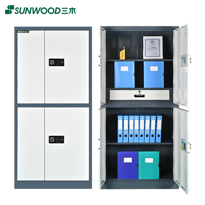 三木 BG871 整体双节四门指纹保密柜/文件柜(带屉) 国密锁柜双认证 灰蓝色