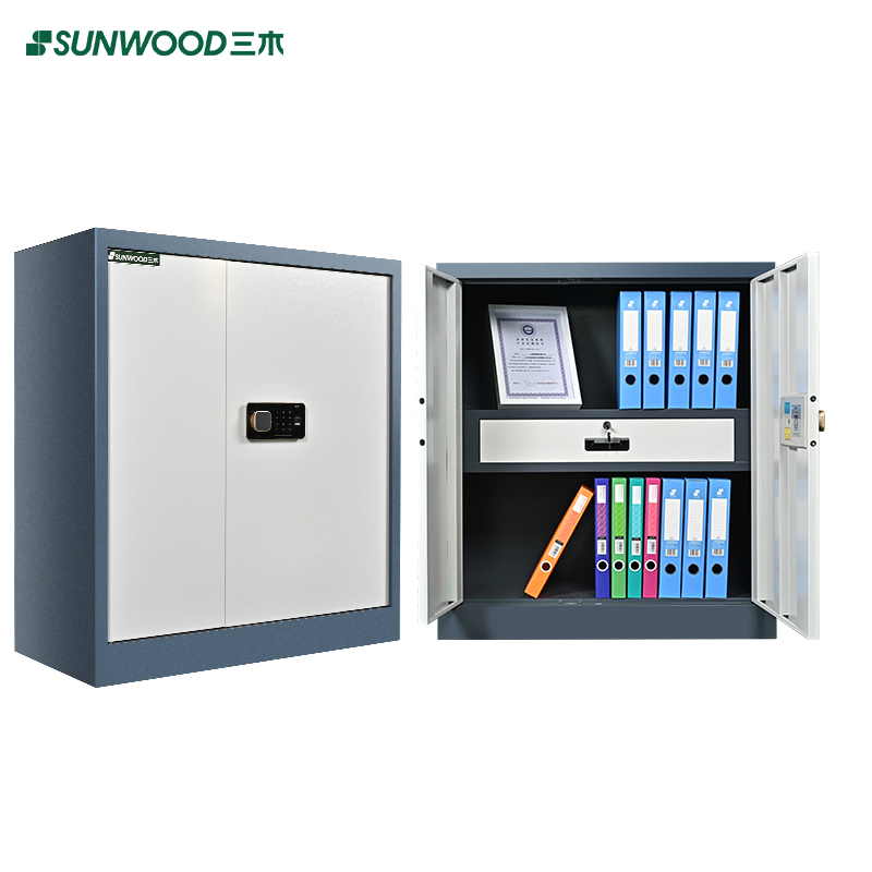 三木 BG872 单节双门指纹保密柜/文件柜(带屉) 国密锁柜双认证 灰蓝色